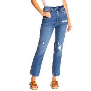 NWOT FREE PEOPLE High-Rise Straight-Leg Jeans Medium Wash Distressed Size 31
